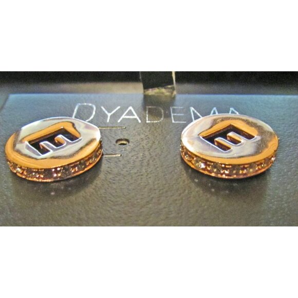Dyadema Rose Gold Sterling Silver Stud Earrings Crystals E Initial Monogram - Picture 2 of 3